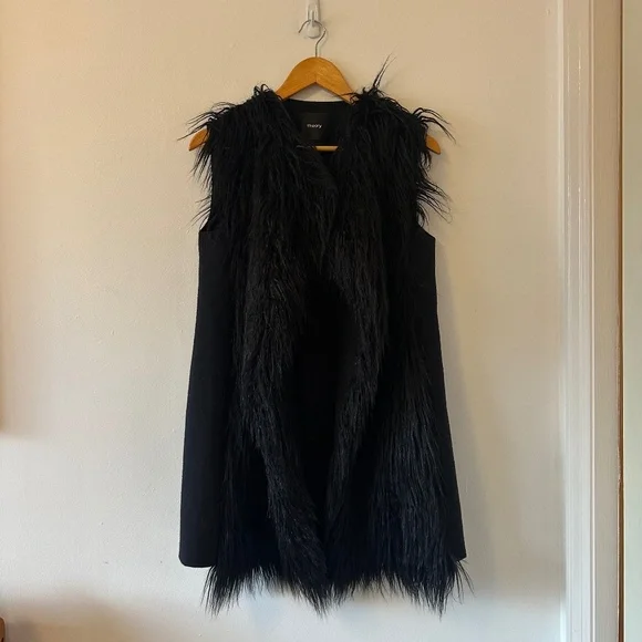 Theory Nyma Shaggy Long Vest in Black Faux Fur | Size Small - Picture 2 of 9